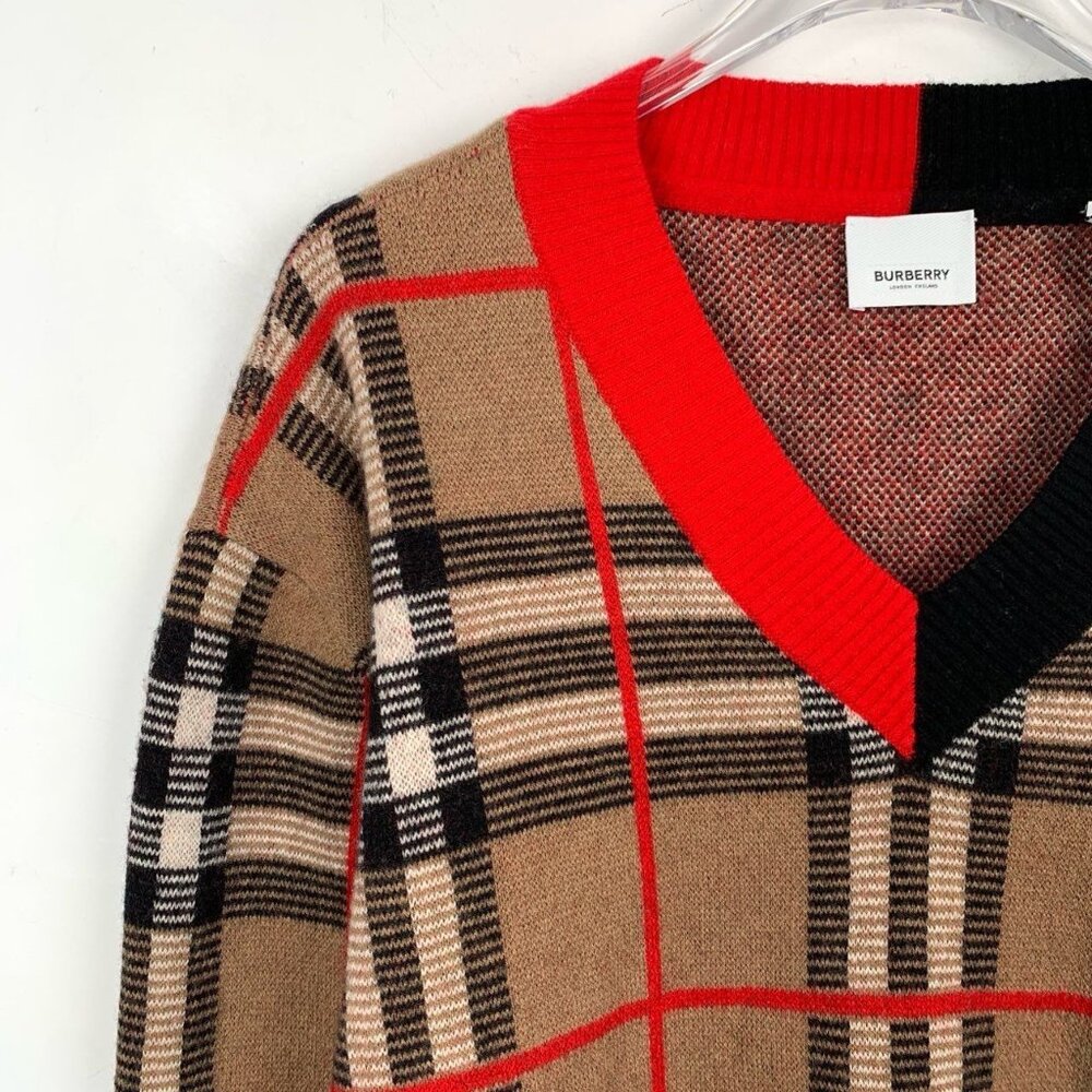 Burberry Brown Checkered Patchwork Wool Sweater W… - image 4